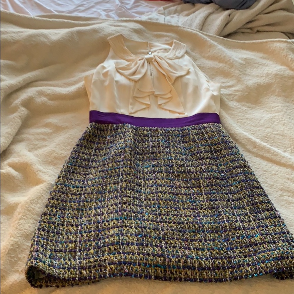 Dress with bow detail and tweed bottom